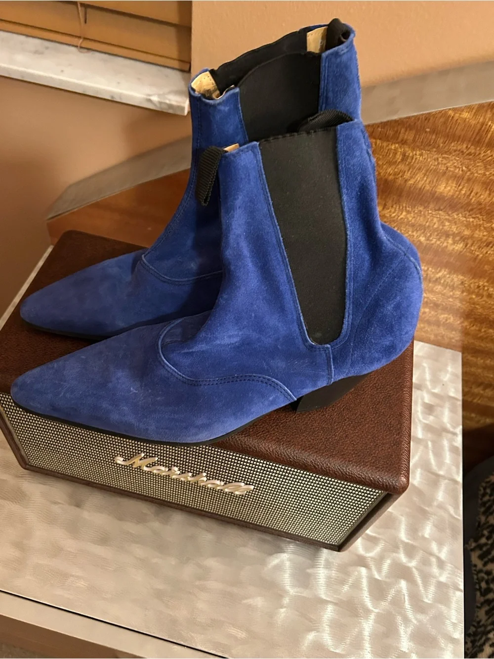 BEATLE BOOTS - Blue Suede Chelsea Ankle Boots - Men’s